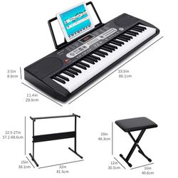 SKONYON 61 Key Portable Electric Piano Keyboard Set with Headphone, Stand, Stool and Power Supply