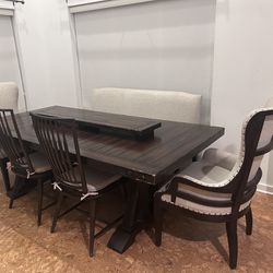 Large Family Holiday Dinner Table + Chairs + Bench + 2 Leaves