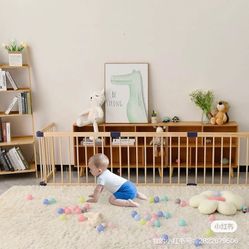 Largest Baby Gate Playpen, Kids Play Fence with Door, Play Area Indoor Kids,Safety Activity Center Playard w/Locking Gate Outdoor,Without Mat（Natural 