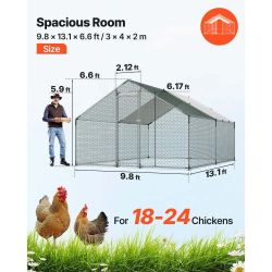 K548 $125  Chicken Coop Large Walk-In Spire Roof Metal Poultry Pen with Waterproof Cover 9.8' x 13.1' x 6.6' New  The Vevor large metal chicken coop p