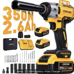 LOVEWE Impact Wrench Cordless, 21V 1/2 Inch 2600RPM Brushless Power Impact Driver, Torque 258 Ft-Ib
