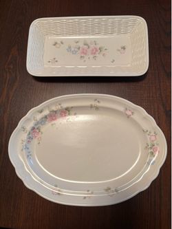2 Pfaltzgraff cream with floral serving dishes
