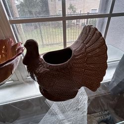 Thanksgiving Turkey Ceramic Flower Pot Centerpiece