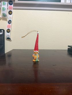 Vintage Teddy Bear in Long Santa Hat Christmas Ornament With Candy Cane