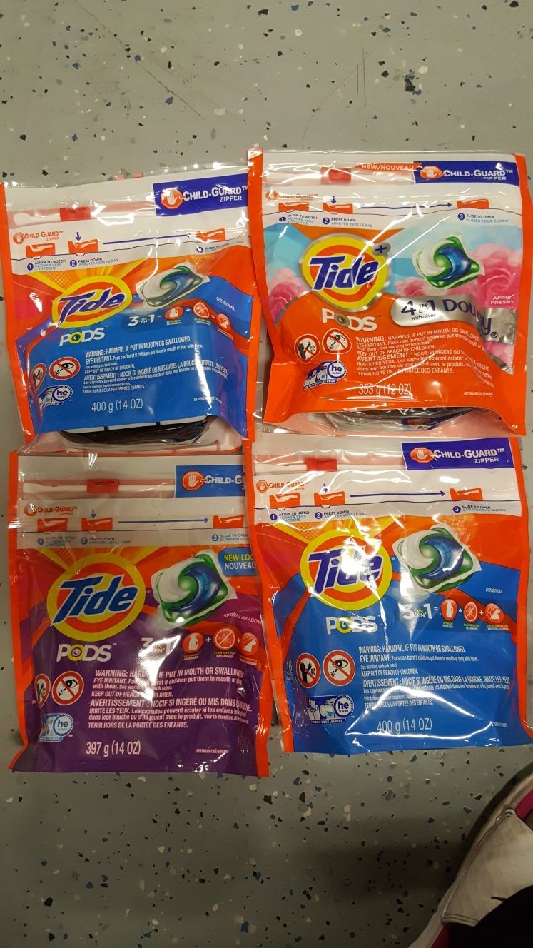 4 Bags of Tide Pods 16counts each bag $10.00
