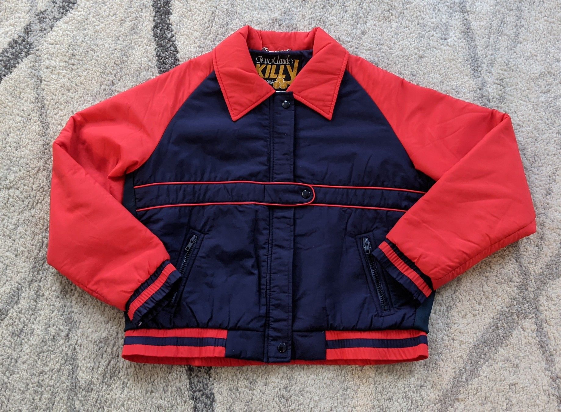 Vintage 80s Jean Claude Killy Red Blue Full Zip Striped Womens Puffer Jacket s16