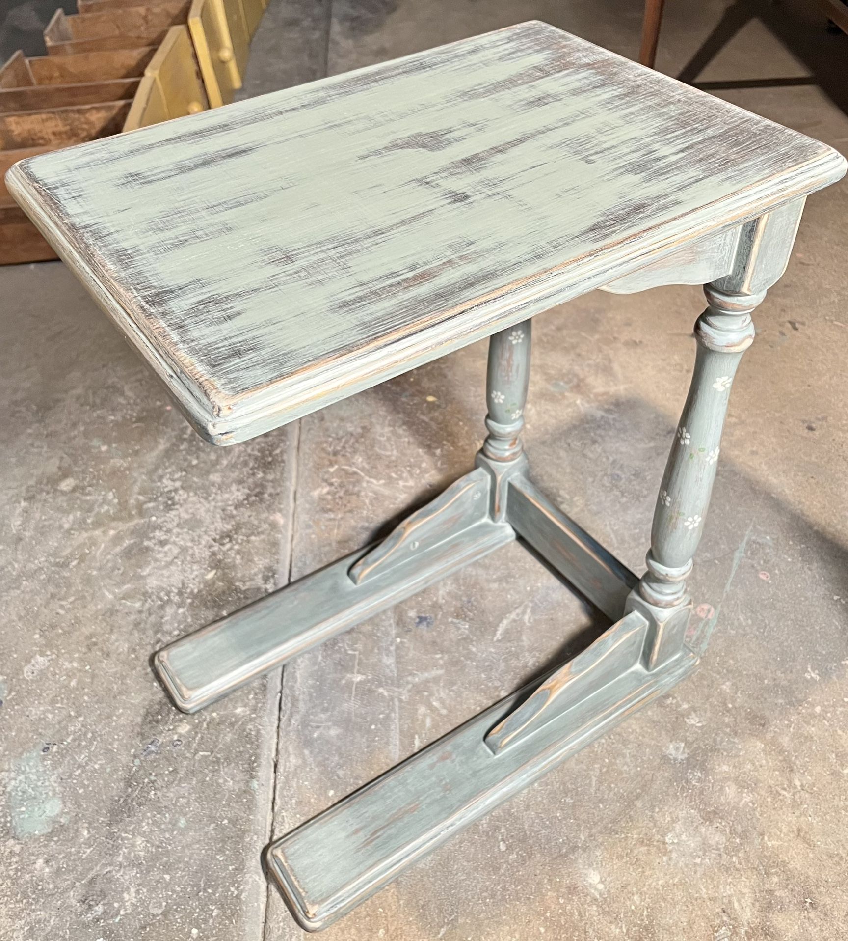 Distressed, Painted C Shaped Side Table