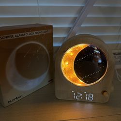 Brand New Sunrise Alarm Clocks for Bedrooms, Stepless Dimmable Moon Lamp Dual Alarm Clock with 12Levels Volume for Heavy Sleepers, 10 SKU406-S1