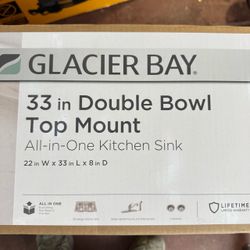 Glacier Bay 33 in. Drop-In 50/50 Double Bowl 20 Gauge Stainless Steel Kitchen Sink with Faucet and Sprayer