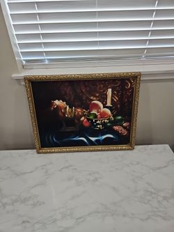 Framed Still Life Oil Painting with Gold Frame
