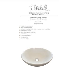 Mirabelle Sarasota Round White Vessel Sink