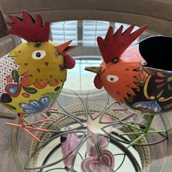 Metal chicken decorations, 13 H X 15” W Sold separately $12 each