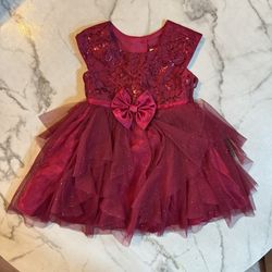 Jona Michelle Sparkling Red Kids Dress with Bow