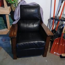Leather And Wood Recliner