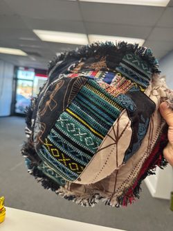 Hemp Patchwork Bucket Hat with Fringe Trim