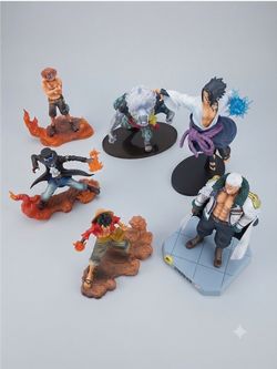 Anime Figure Lot: One Piece (Luffy, Ace, Sabo, Smoker) & Naruto (Sasuke) - 6 Figures