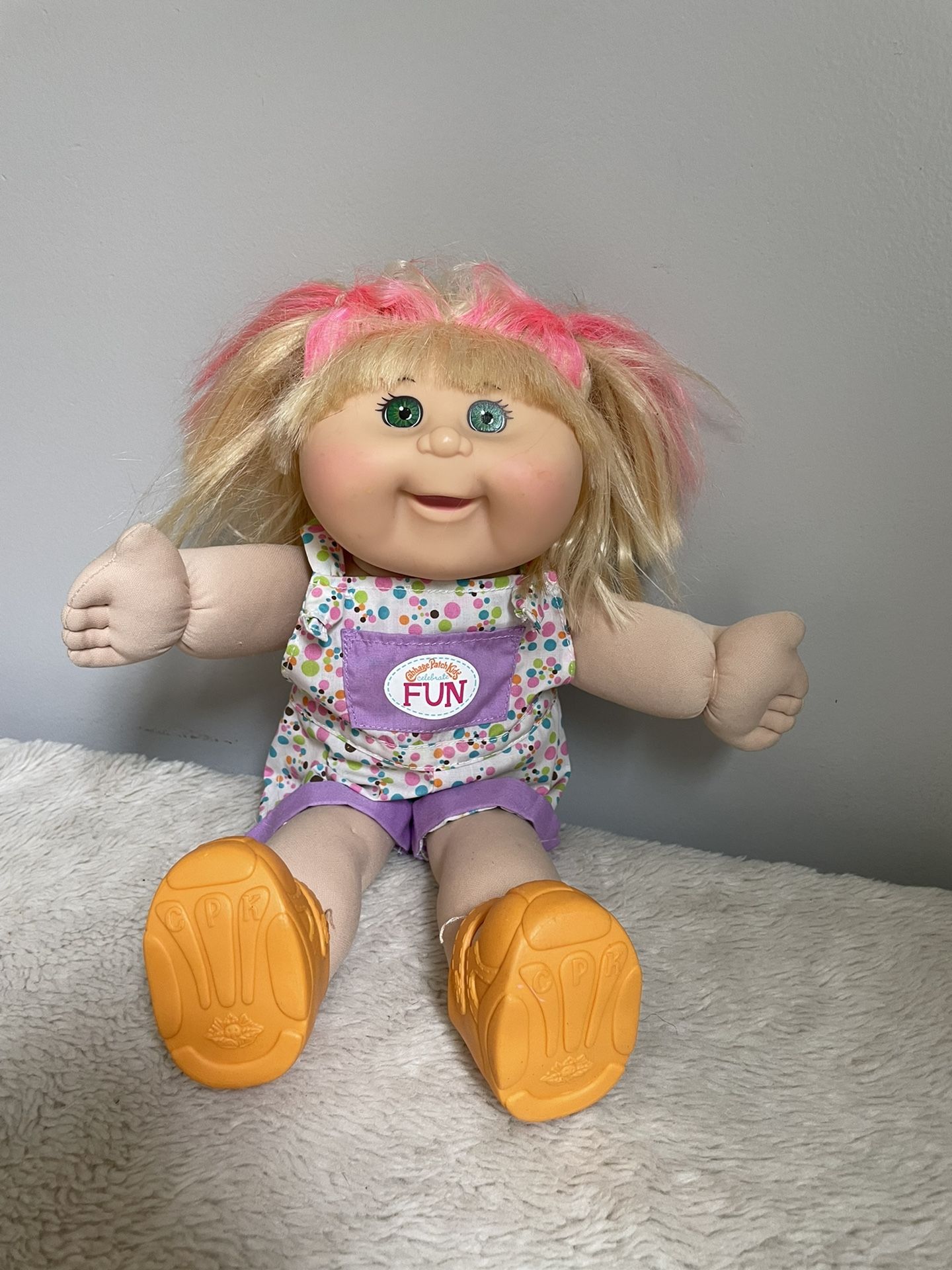 Cabbage Patch Baby Doll Blonde Hair Green Eyes Overalls