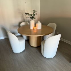 Round Wood Dining Table Light Oak, Free Delivery ✅ 59” Round Dining Table Oak Finish 