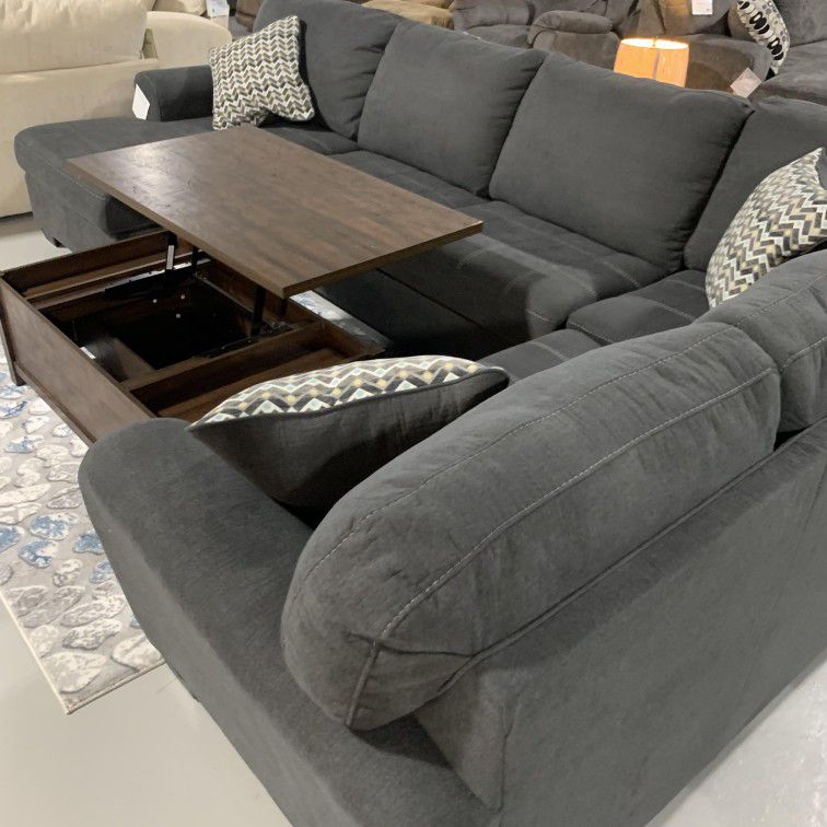Ambee Slate Grey U Shaped Huge Cozy Sectional Couch With Chaise 