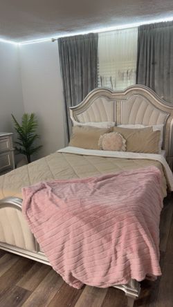Silver Upholstered Bed Frame with Headboard