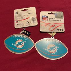 NFL Miami Dolphins Football Ornaments (2) 