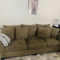 Olive Green Suede Sofa And Loveseat 