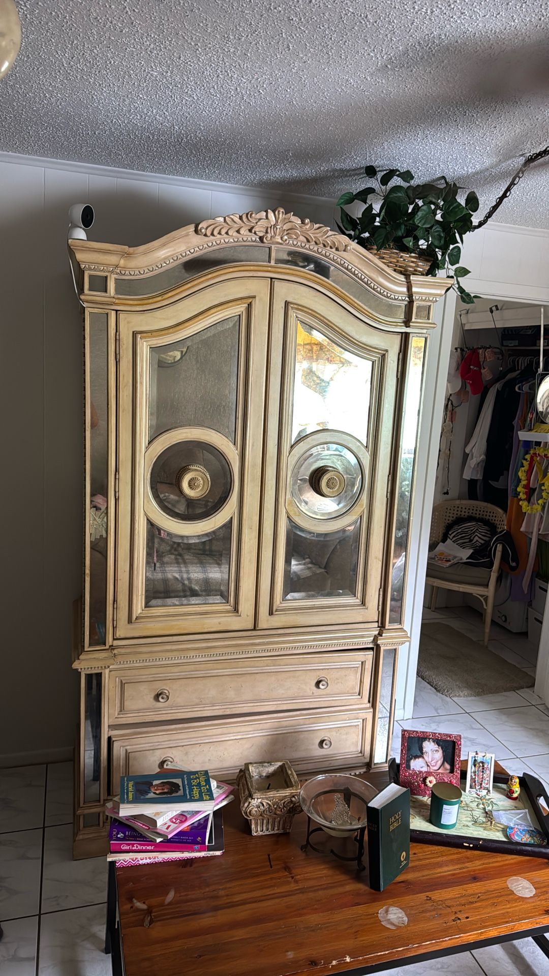 Italian Mirrored Cream Armoire