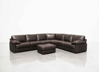Italian Leather Sectional and Ottoman