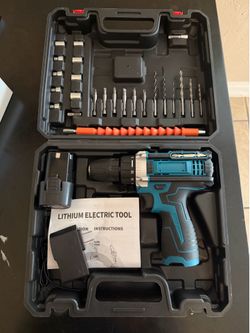 Cordless Electric Drill Driver Set w/ Battery Charger Bits & Carrying Case