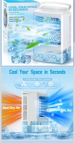 Evaporative Air Cooler - Small Portable Air Conditioner - 4 in 1 Air Conditioner Fan - Indoor Mini AC Unit for Bedroom with Timer, 3 Speeds, 7 Color N