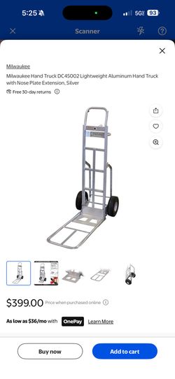 Milwaukee Hand Truck DC45002 Lightweight Aluminum Hand Truck with Nose Plate Extension, Silver