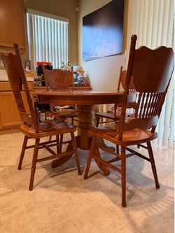 Solid Wood Dining Table Set with 4 Chairs + Extension Leaf