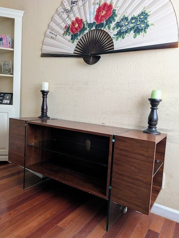 Wood glass living room console table buffet credenza media TV stand sideboard contemporary modern