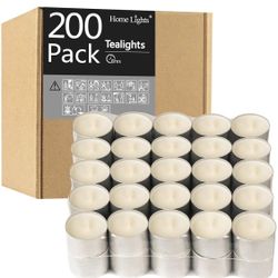HomeLights Unscented White Tealight Candles -200 Pack, 6 to 7 Hour Burn Time Smo