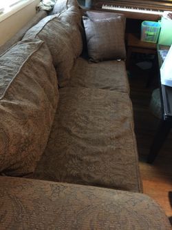 Convertible sofa, good materials, little or no wear. Heavy—only for ground floor use. Can help load onto your truck or large SUV from this end.