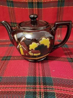 Vintage redware teapot marked custer so dak