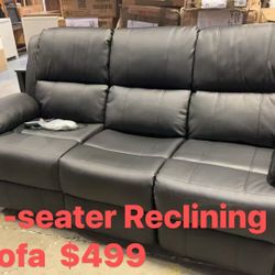 🔥ON SALE 73.6-Inches Modern Black 3 -seater Reclining Sofa  