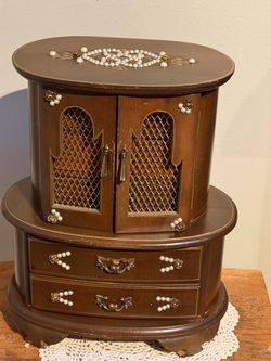 Vintage Wooden Tabletop Jewelry Box