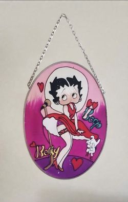 Vintage Betty Boop Oval Stained Glass Style Hanging Decor