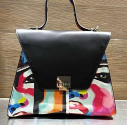 Alidife Graphic Face Satchel Top Handle Crossbody Bag, Push Lock, Medium B/Multi