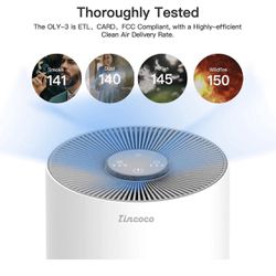 Air Purifier for Home Allergies and Pets Hair with H11 True HEPA Filter Quiet Air Cleaner 