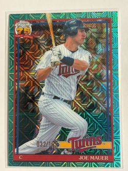 Joe Mauer Topps Chrome 75 Years Numbered Parallel Card