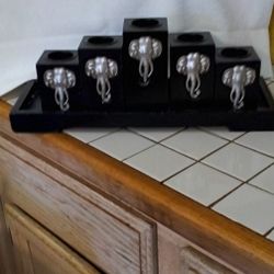 Wooden Tray W/5 Elephant Wooden Candles