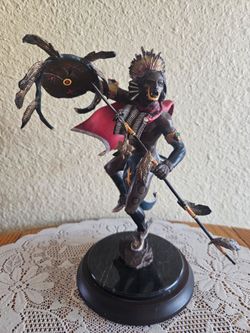 Solid Bronze Native American Warrior Figurine on Round Base