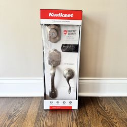 Kwikset Satin Nickle Front Entry Deadbolt Keyed Door Lock Lever Handle Set