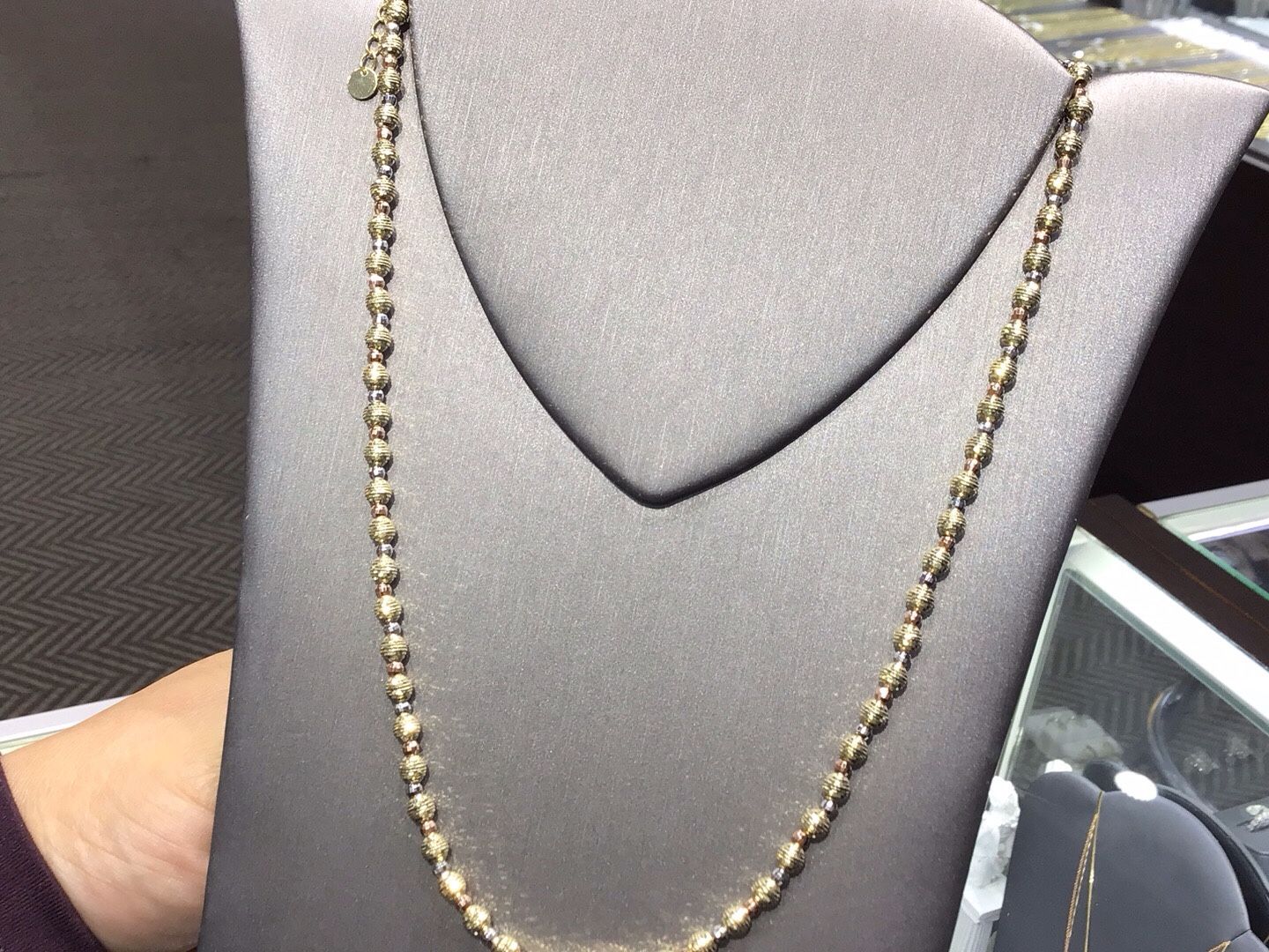 10k Gold Disco Moon Cuts Trio Color Available In Stock ,18” Inch Long Adjusted Necklace..