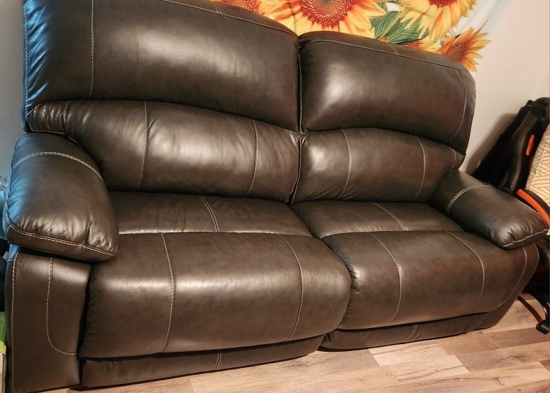 Genuine Leather Powered Loveseat Recliner