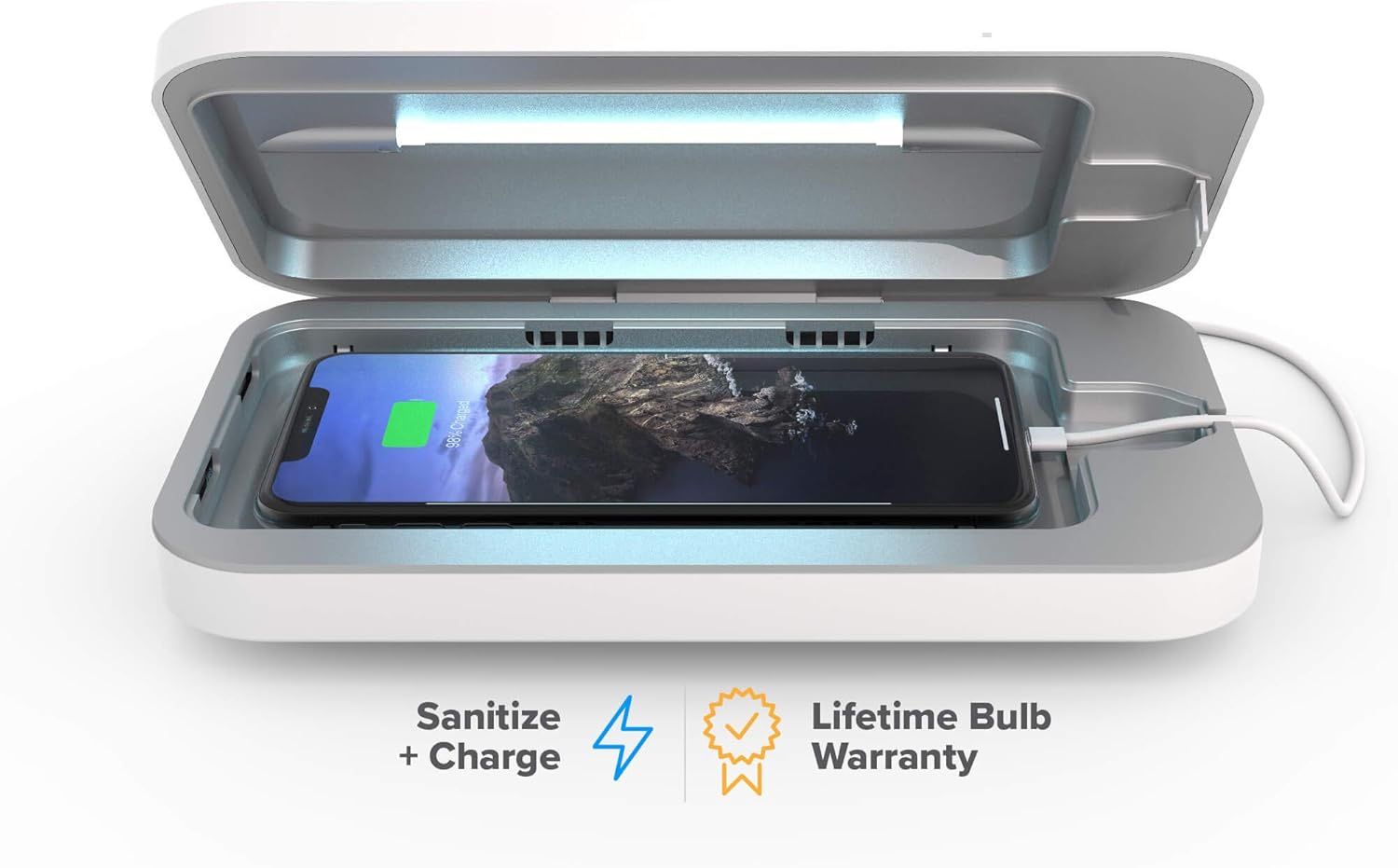 PhoneSoap 3 UV Cell Phone Sanitizer & Dual Universal Cell Phone Charger Box | Patented & Clinically Proven 360-Degree UV-C Light Sanitizer | Disinfect