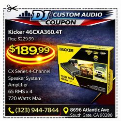 Kicker CX Series 46CXA360.4T 4-Channel Speaker System Amplifier CXA400.4 720 Watts 🚨 Payment Options Available 🚨 No Credit Needed 🚨 