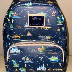 NWOT Loungefly Disneyland 65th Anniversary Map Convertible 2-1 Mini Backpack